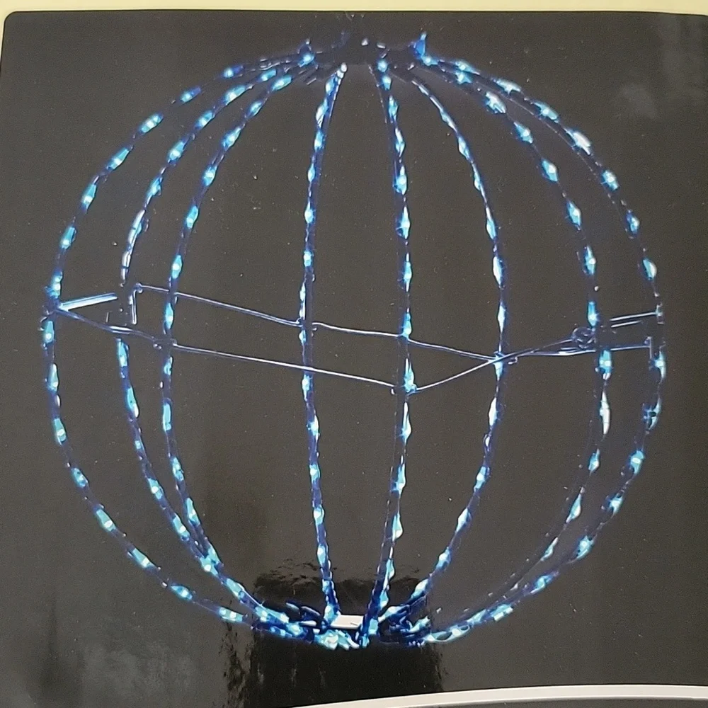 LED Foldable Metal Sphere, Blue 160 Lights, 8 Inch, Indoor and Outdoor